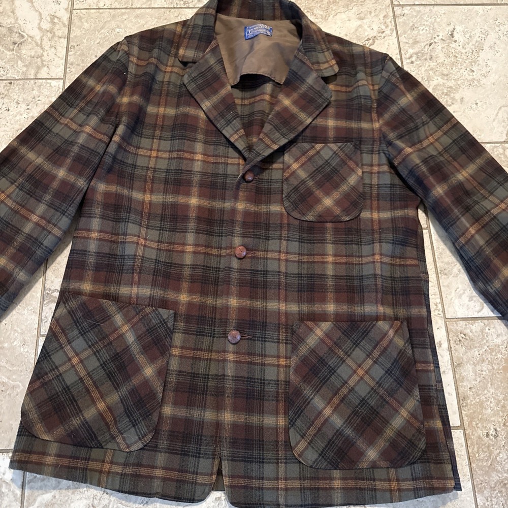Vintage 70s Pendleton Plaid Wool Jacket Blazer Mens M 100% Virgin Wool USA